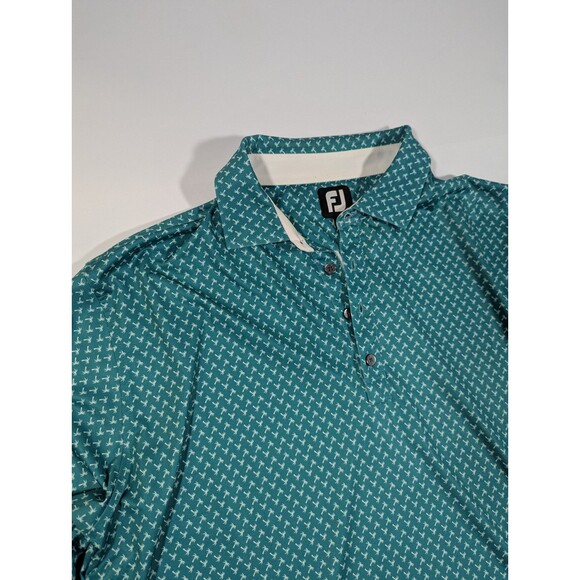 Footjoy Golf Polo Mens XL Palm Tree Graphic Green Casual Stretch - Picture 3 of 10